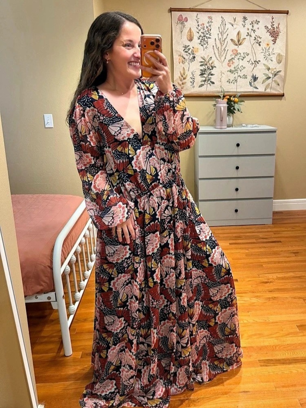 Boden Floral Maxi Dress Lola Metallic Butterfly Multicolor Size 20/22 Like New